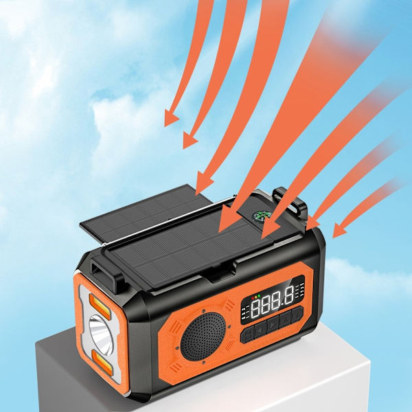 håndsving Radio 12000mAh Power Bank Batteri lommelygte Solar opladning Black