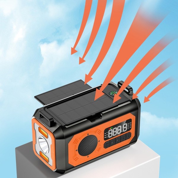 handvev Radio 12000mAh Power Bank Batteri ficklampa Sol laddning Svart