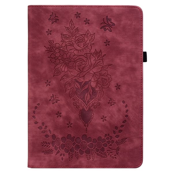 Til Samsung Galaxy Tab A11 Etui Beskyttelse Med Roseblomst Prægning - Rød Red