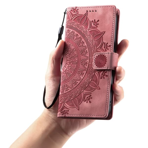 For Samsung Galaxy S26 Ultra Lommebok Deksel Shell Mandala Blomstermønster Pink