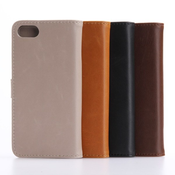 Retro Lærveske Stativ Skall Etui for iPhone 7 Plus Beige