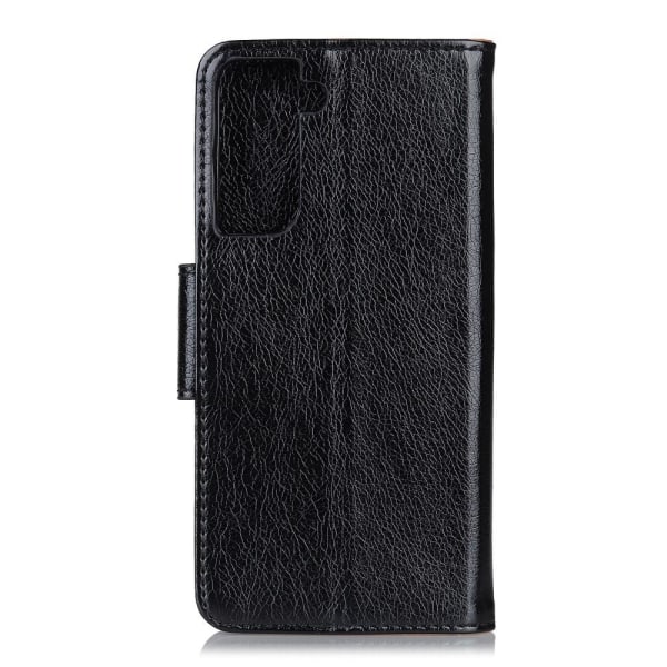 Samsung Galaxy S21+ (Plus) Nappa Texture Wallet Stand Cover- Bla Black