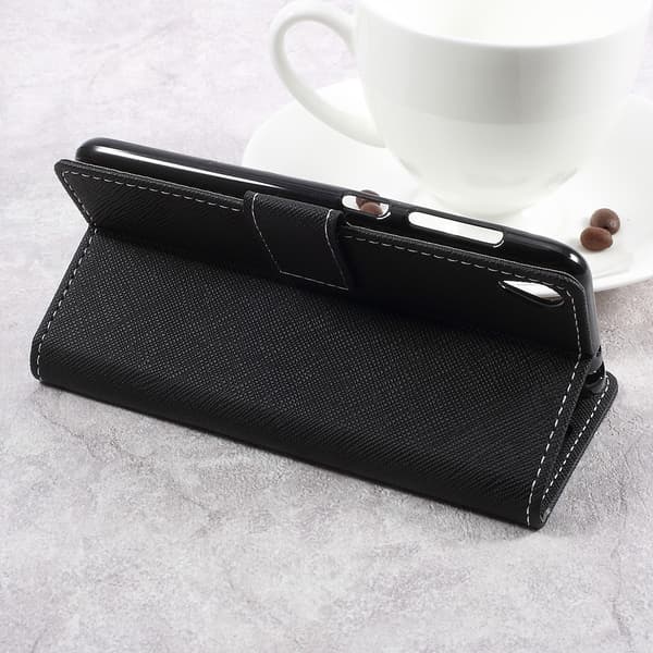 Cross Texture Lompakkokotelo - Asus Zenfone Live ZB501KL Black