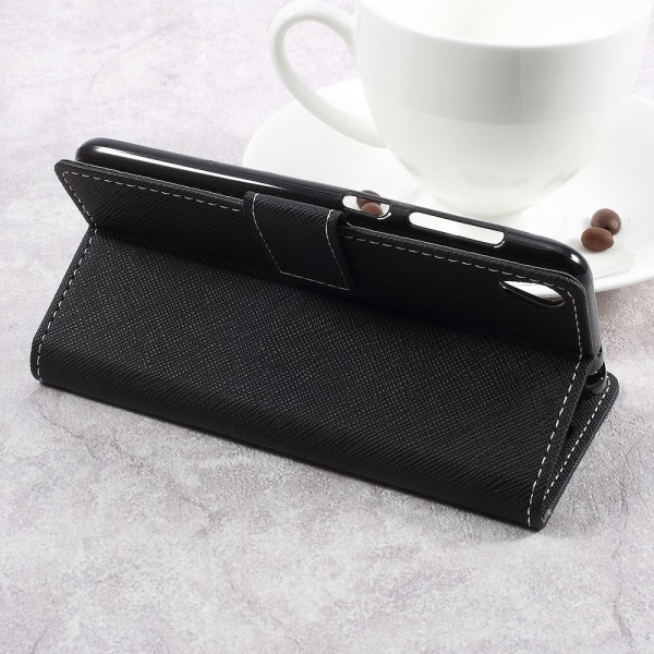 Cross Texture Wallet Case til Asus Zenfone Live ZB501KL Black