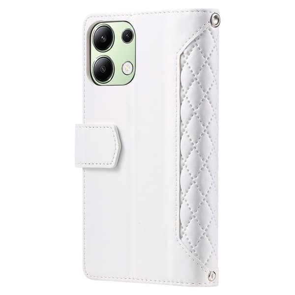 För Xiaomi Redmi 15C Zipper Wallet Case Rhombus Stitching Line Telefonfodral Vit