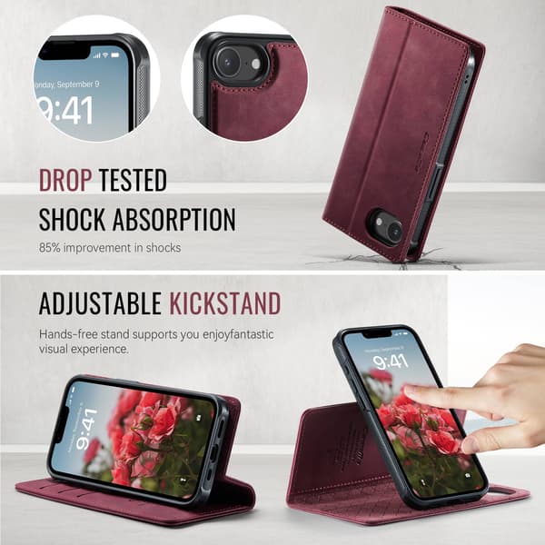 CASEME Til iPhone 17e / 16e  Lommebokdeksel Magnetisk Avtakbar RFID Beskyttelse Red