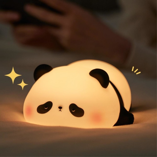 Panda Sovljus Lampa Nattljus Touch Control Dimmer Silikonlampa Svart