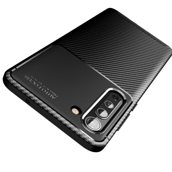 Carbon Fiber Anti-drop blød TPU taske til Motorola Edge - Sort Black