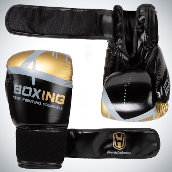 WOSWEIR 1 par 12 oz boksehandsker Kickboxing træning for voksne - sort/guld Black