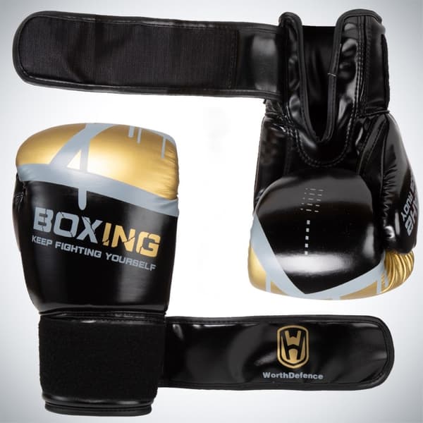 WOSWEIR 1 par 12oz Boxningshandskar Kickboxning Träning för vuxna - svart/guld Svart