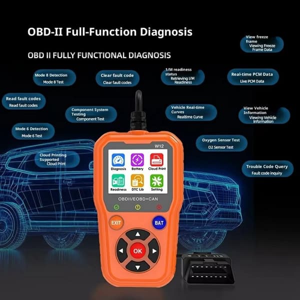 OBD2/EOBD+CAN-feilkodeleser – Diagnose og batteritest – Over 35 000 feilkoder (DTC) Black