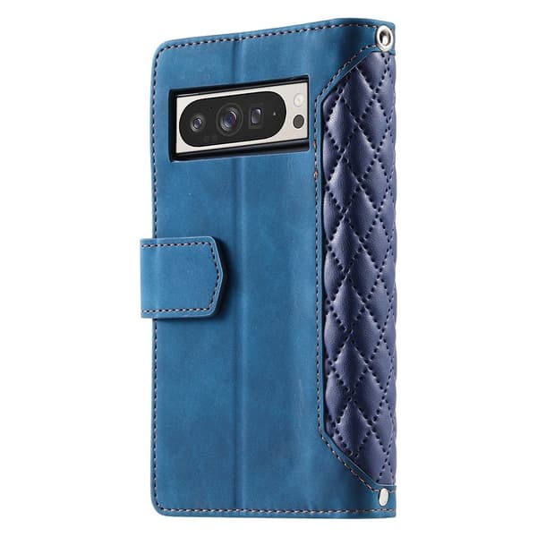 För Google Pixel 10 Pro XL Zipper Wallet Case Rhombus Telefonfodral Blå