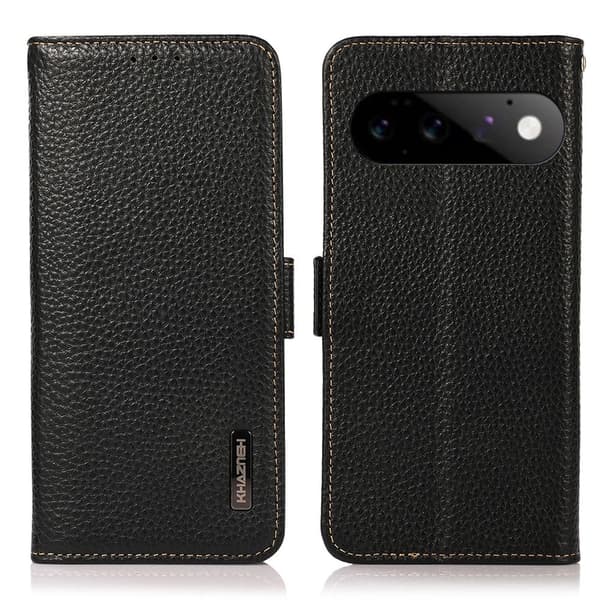 KHAZNEH Telefonlommebokdeksel i ekte skinn til Google Pixel 11 og Pixel 11 Pro Black