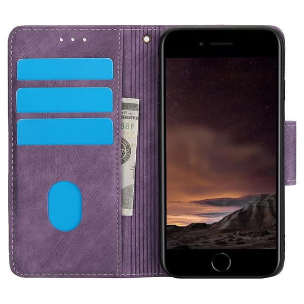 For iPhone 17e / 16e Etui Sommerfugl Blomst Ripebestandig Telefondeksel Purple