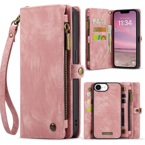 Til iPhone 17e og iPhone 16e Mobildeksel CASEME Avtakbar Lommebok med Stropp Pink