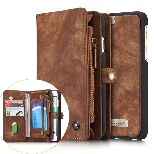 CASEME iPhone 6s 6 Retro Split läder plånboksfodral - Coffee Brown