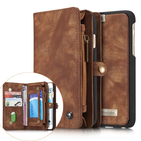 CASEME iPhone 6s 6 Retro Split läder plånbokssuojakuori - Coffee Brown