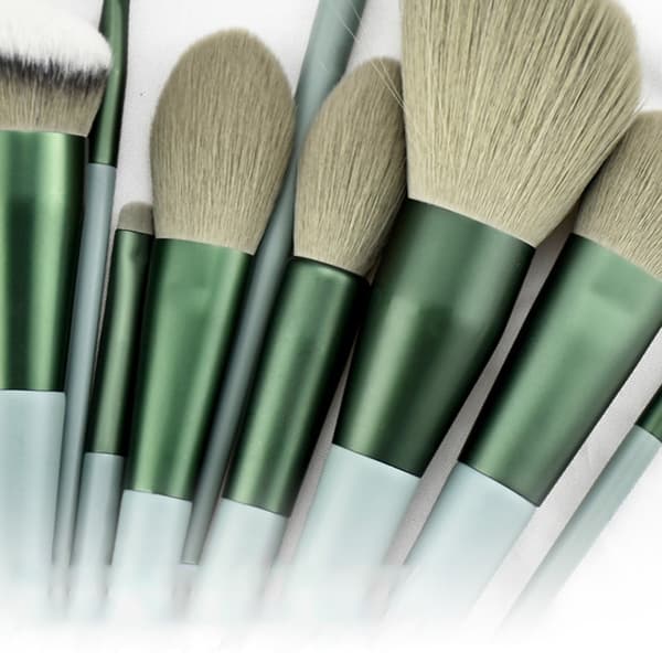 13 st Makeup Brush Set Borstar Foundation Kontur Blandning sammetspåse - Grön