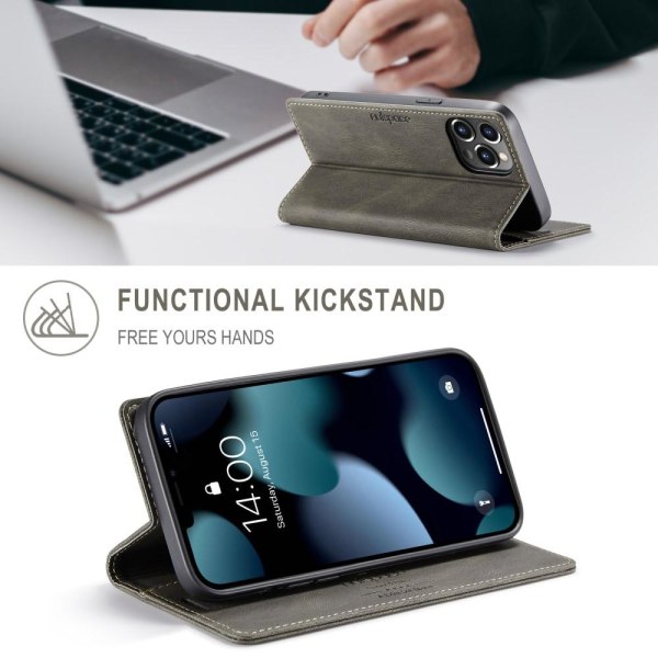 AUTSPACE A01 Retro Wallet Case for iPhone 13 Pro - Coffee Brown