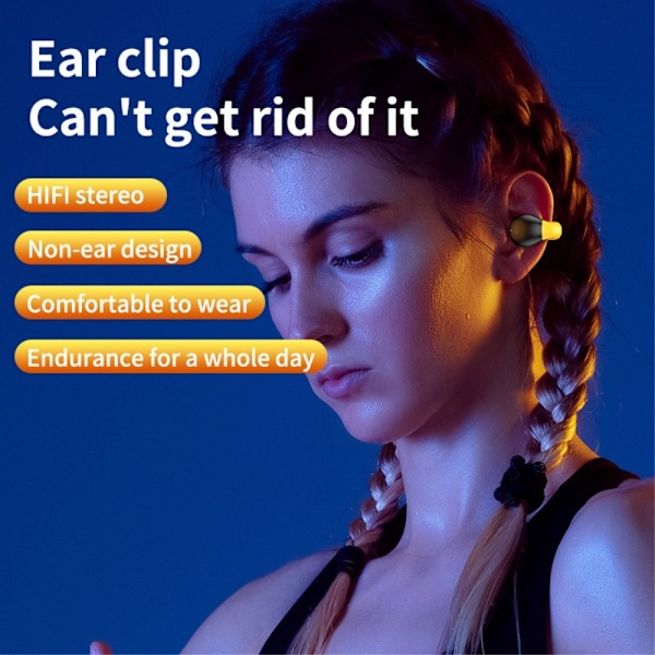 Delfin Ear Clip-hovedtelefoner HiFi Bluetooth-øretelefoner - Sort+Gul Black