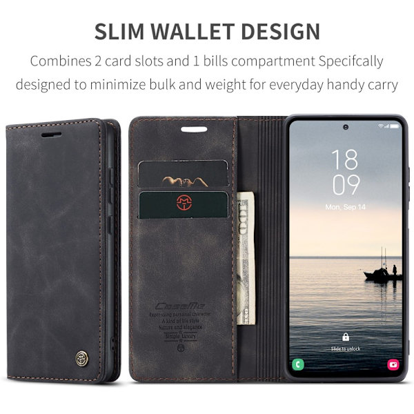 CASEME Retro Lompakkokotelo Samsung Galaxy S23 FE Black