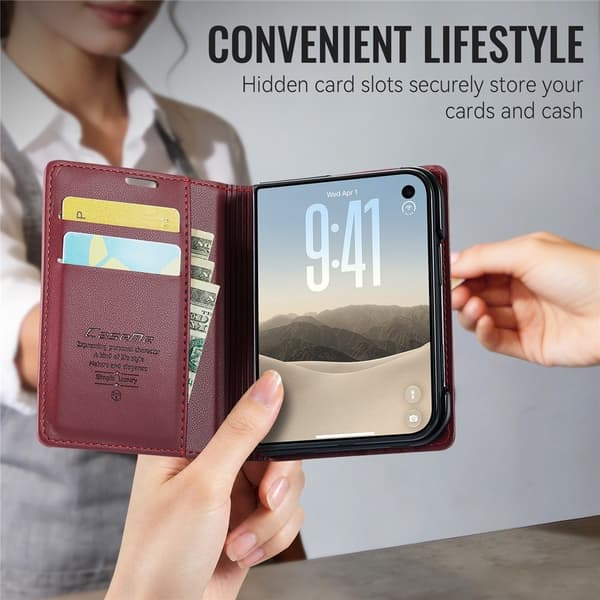 CASEME Telefonpungcover med blank litchi tekstur til iPhone Duo Red