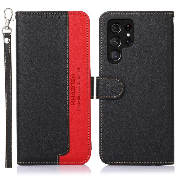 KHAZNEH Samsung Galaxy S22 Ultra Plånboksfodral - Svart/Röd Svart