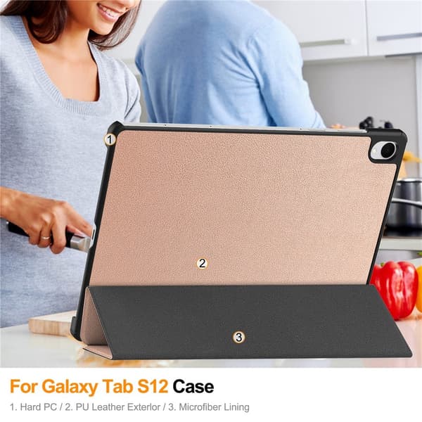Nettbrettdeksel med støtteben til Samsung Galaxy Tab S12+ Pink gold