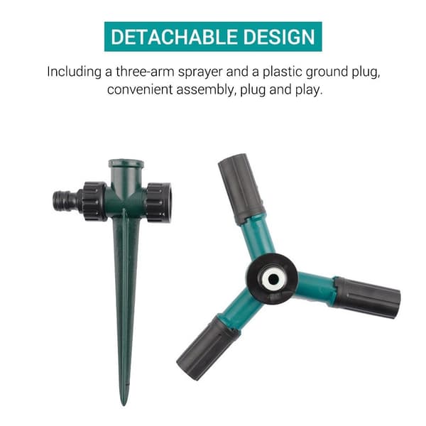 Vannsprinkler 360-graders roterende 3-arms plenvanningssystem Green