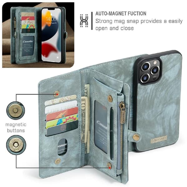 CASEME iPhone 13 Pro Max Retro Lommebok - deksel - Blå Blue