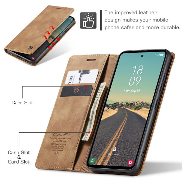 CASEME Retro Lommebok Etui for Samsung Galaxy S23 FE Brown