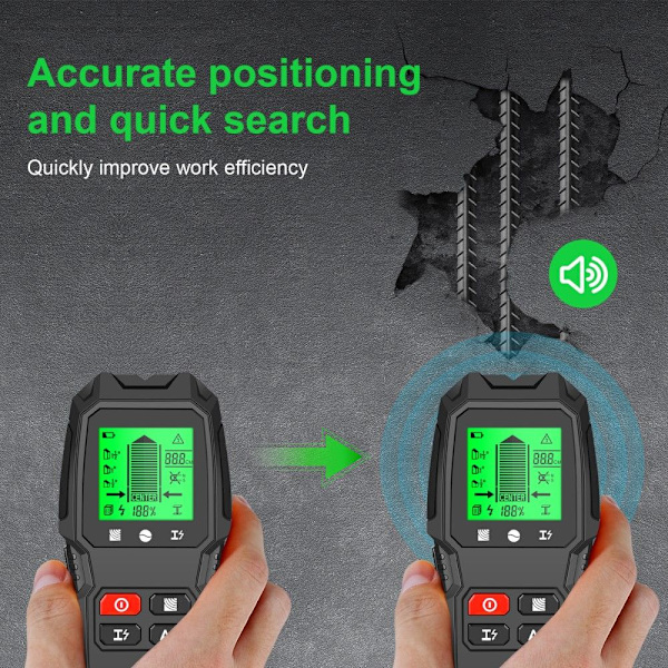 5 i 1 LCD Wall Stud Finder Edge Center Trä ström Metall AC Live Wire Detektor Svart