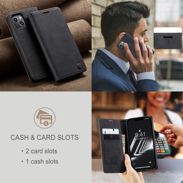 CASEME Retro lompakkokotelo iPhone 14 - musta Black