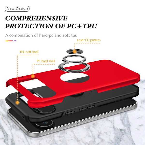 Til Google Pixel 9 / Pixel 9 Pro Fingerring Kickstand Hybrid Taske Red