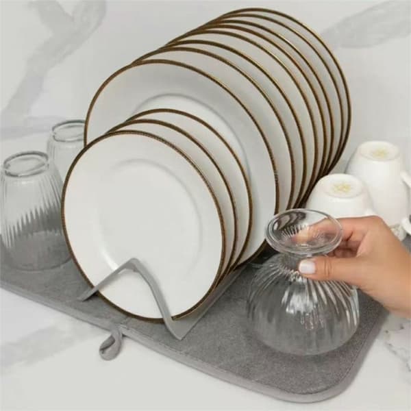 Oppvaskstativ: Sammenleggbar tørkematte med avtakbart plaststativ for avrenning av oppvask. Grey