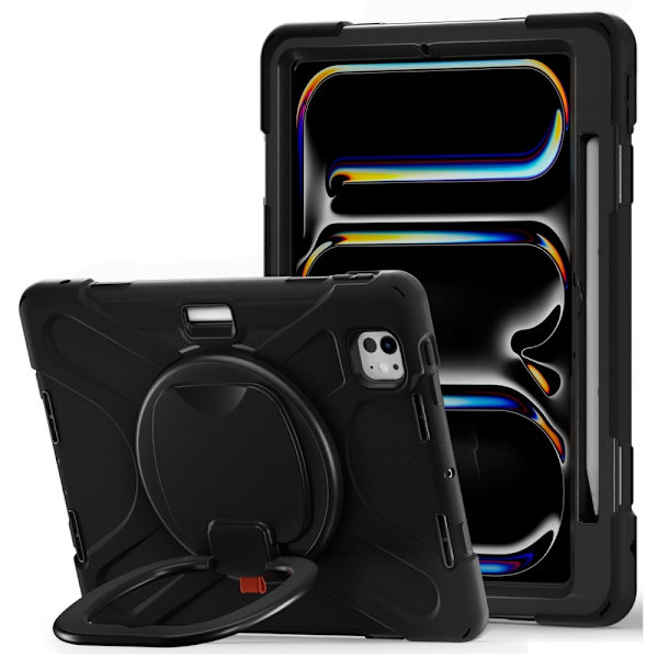 Støtsikker etui med roterende stativ for iPad Pro 11 (2024) - PC+Silikon - Svart Black