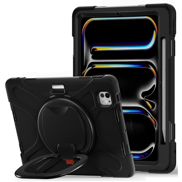 Til iPad Pro 11 (2024) Stødsikkert Cover med Roterende Stativ PC+Silikone - Sort Black