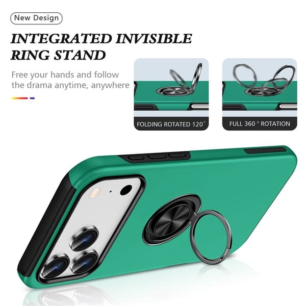 Til iPhone 17 Pro Finger Ring Kickstand Hybrid Taske Green