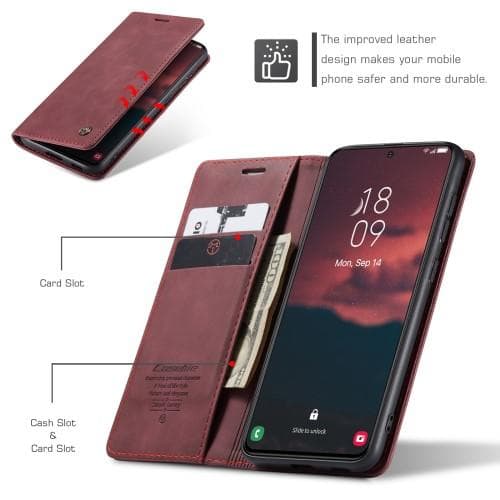 CASEME Retro Lompakkokotelo Samsung Galaxy S23 - Punainen Red