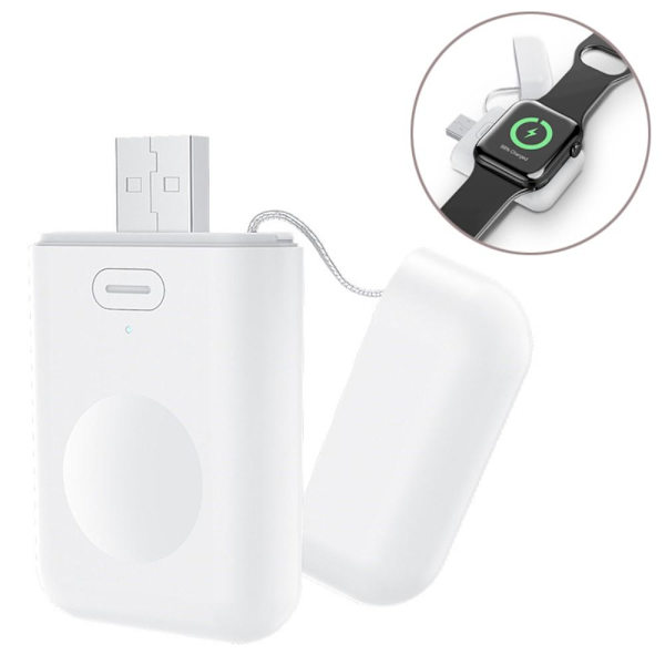 Trådløs oplader Powerbank til Apple Watch Serie 7/6/5/4/3/2/1 White