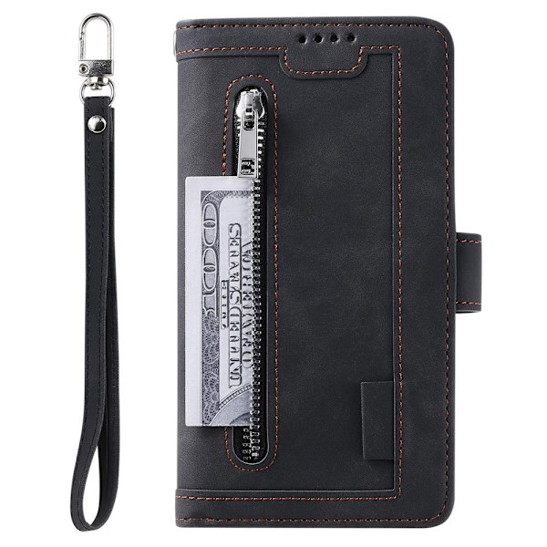 Til Google Pixel 10a Etui med Lynlåslomme og 9 Kortlommer Black