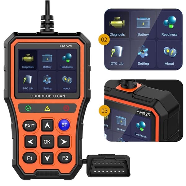 OBD2-diagnoseskanner for bil med Bluetooth, sanntidsdata og batteritester Black
