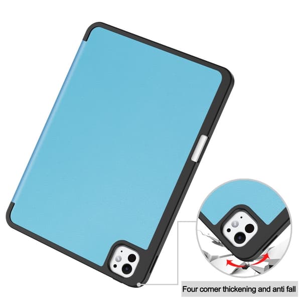 Etui for iPad Pro 11 (2024) med Tri-fold Stativ, Tablettdeksel med Penneholder Light blue