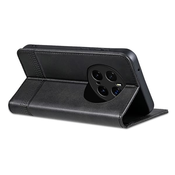 AZNS Til Honor Magic7 Pro 5G Etui PU-læder med koskindtekstur Pungcover - Sort Black