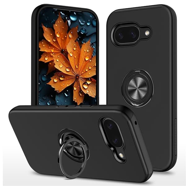 Til Google Pixel 10a SkalFingerring Kickstand Hybrid Taske - Sort Black