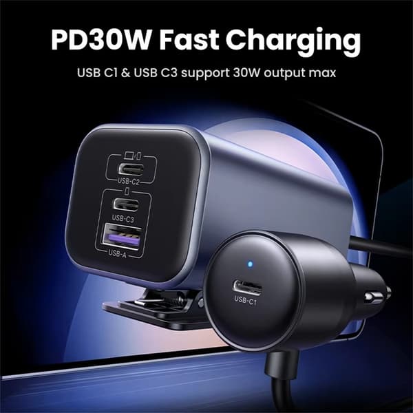 UGREEN 150W billader 3 USB-C + 1 USB-A hurtiglading med forlengelseskabel Black