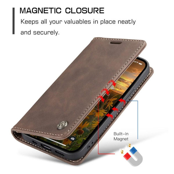 CASEME Retro Lompakkokotelo iPhone 14 Pro Max - Tummanruskea Brown