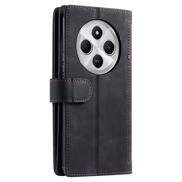 Til Xiaomi Redmi 14C Etui med Lynlåslomme og 9 Kortlommer – Sort Black