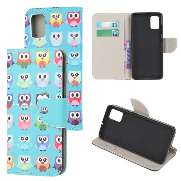 For Samsung Galaxy A71 Wallet Stand - Cute Owls Black