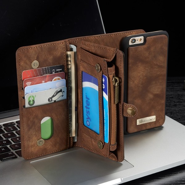 CASEME iPhone 6s 6 Retro Split läder plånboksfodral - Coffee Brown